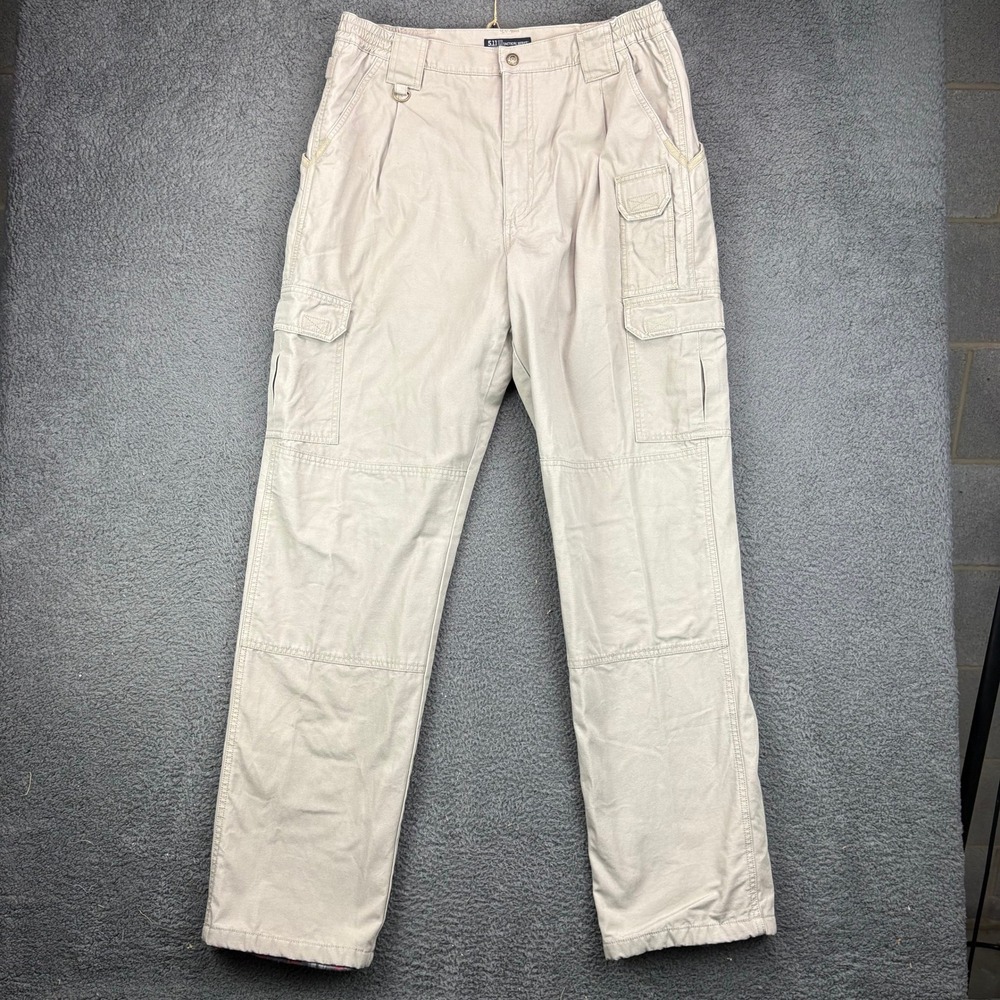 5.11 Tactical Series 74268 Men Khaki Flannel Lined Cargo Pants 36x36 Tan Cotton